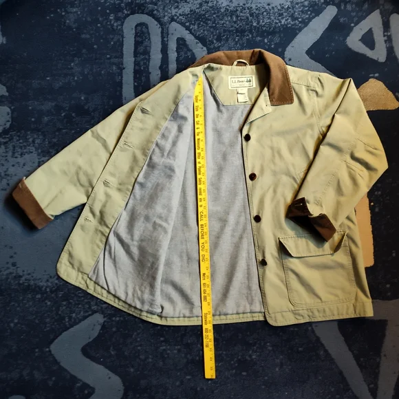 L.L.Bean Khaki Barn Coat with Brown Corduroy Accents - Picture 3 of 13